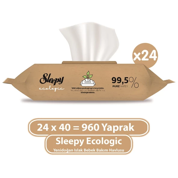 Sleepy Ecologic Yenidoğan Islak Bebek Bakım Havlusu 24x40 (960 Yaprak)