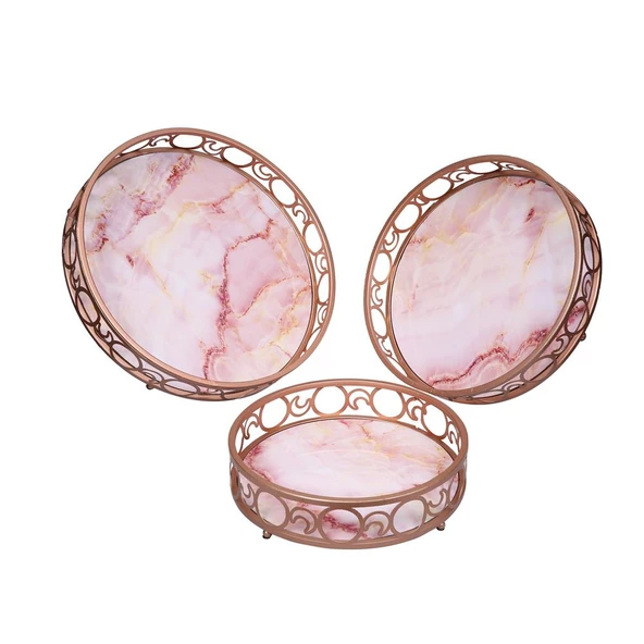 Vitale 3'lü Mermer Desenli Dekoratif Tepsi AK.HS0013 - Resim 2