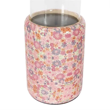 Vitale Şiva Çiçek Desenli Pembe Mumluk 12x18 cm AK.FQ0015-P - 2