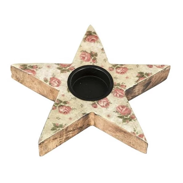 Vitale Şiva Çiçek Desenli Yıldız T-Light Krem 17x4 cm AK.FQ0011-K - 6