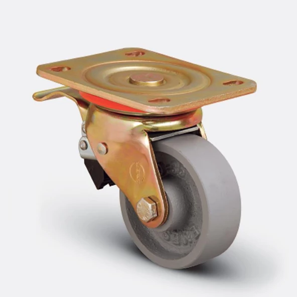 Emes ED01 VKV 100F Döner Tablalı Frenli Metal Teker 100 mm 350 Kg
