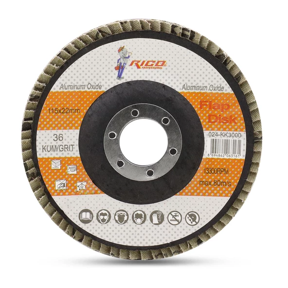 Rico Avuç İçi Taşlama Flap Disk Zımpara 115 mm 36 Kum - 2