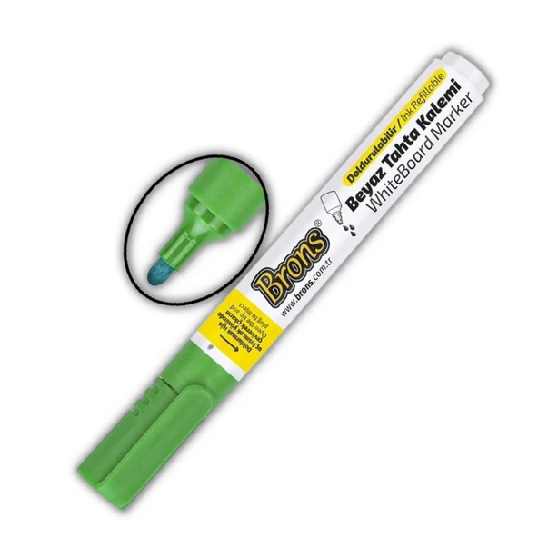 Yeşil Yazı Tahta Kalemi Doldurulabilir 2 Adet ve Silinebilir Mürekkep 30 ml 1 Adet Brons Yazı Tahta Kalem Seti - 3