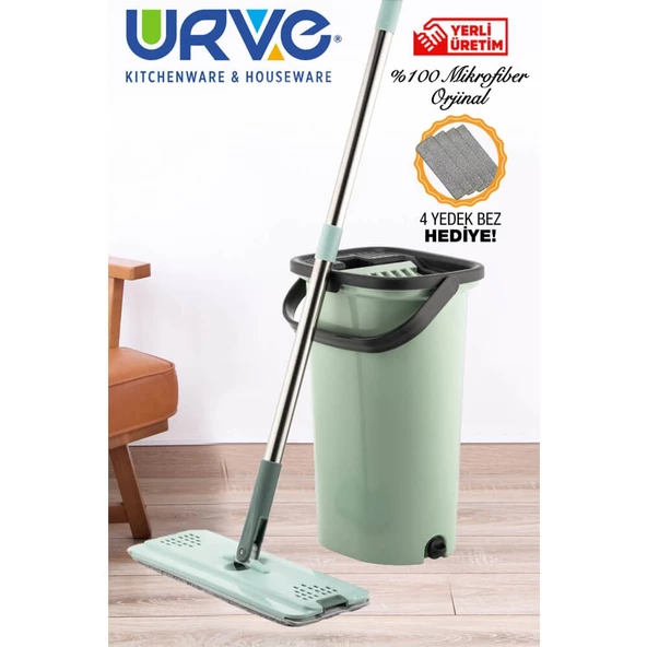 Urve Orjinal Mikrofiber Flat Tablet Mop Yeşil 3 Yedek Bezli - 1