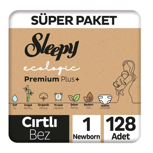 Sleepy Ecologic Premium Plus Süper Paket Bebek Bezi 1 Numara Yenidoğan 128 Adet