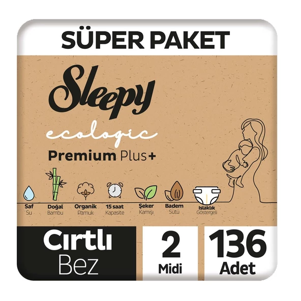 Sleepy Ecologic Süper Paket Bebek Bezi 2 Numara Mini 136 Adet