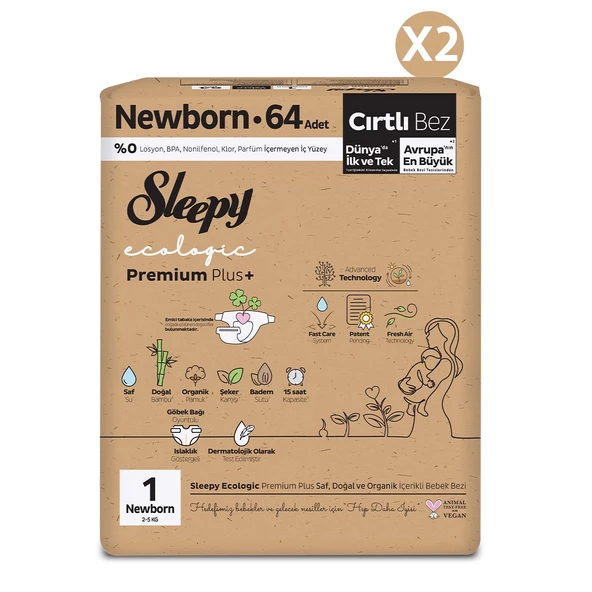 Sleepy Ecologic Premium Plus Süper Paket Bebek Bezi 1 Numara Yenidoğan 128 Adet - 2