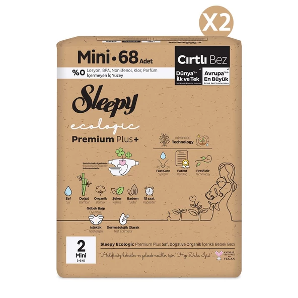 Sleepy Ecologic Premium Plus Süper Paket Bebek Bezi 2 Numara Mini 136 Adet - 2