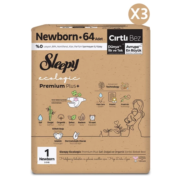 Sleepy Ecologic Premium Plus Avantajlı Paket Bebek Bezi 1 Numara Yenidoğan 192 Adet - Resim 2