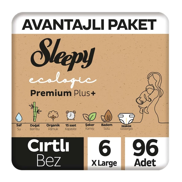 Sleepy Ecologic Avantajlı Paket Bebek Bezi 6 Numara Xlarge 96 Adet