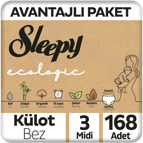 Sleepy Ecologic Avantajlı Paket Külot Bez 3 Numara Midi 168 Adet