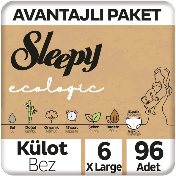 Sleepy Ecologic Avantajlı Paket Külot Bez 6 Numara Xlarge 96 Adet