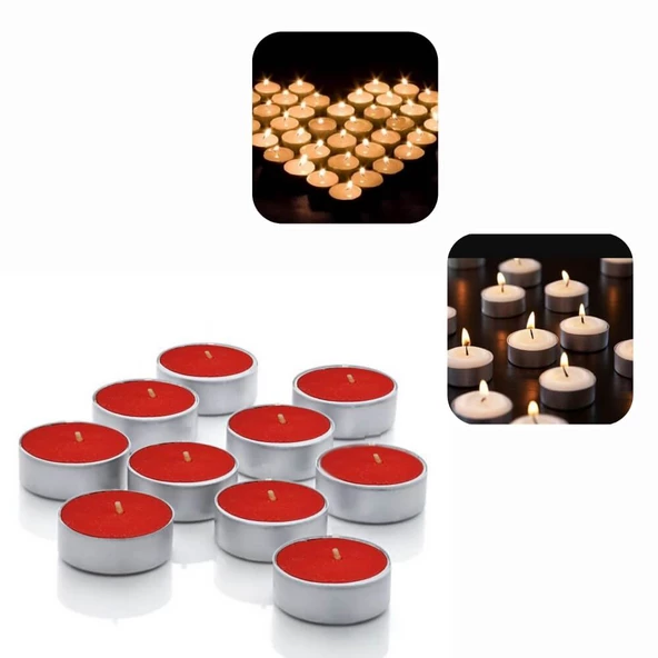 Piev Tea Lights Dekoratif Süs Romantik Mum 50 Li Paket Kırmızı