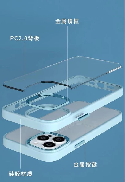 İphone 13 Pro Metal Kamera Çerçeveli Kenarları Renkli Kılıf - 3