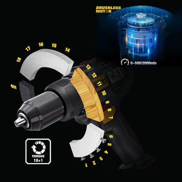 Cat Dx11 18Volt/2.0Ah Li-İon Çift Akülü Kömürsüz Profesyonel Şarjlı Matkap - 11