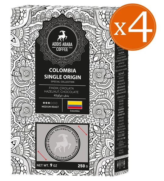 Addis Ababa Coffee Colombia Single Origin Coffee 4 lü Avantajlı Paket 1000 Gram