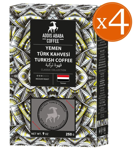 Addis Ababa Coffee 4 lü Türk Kahvesi 250 Gr. x 4 adet (Toplam:1000 Gr.)