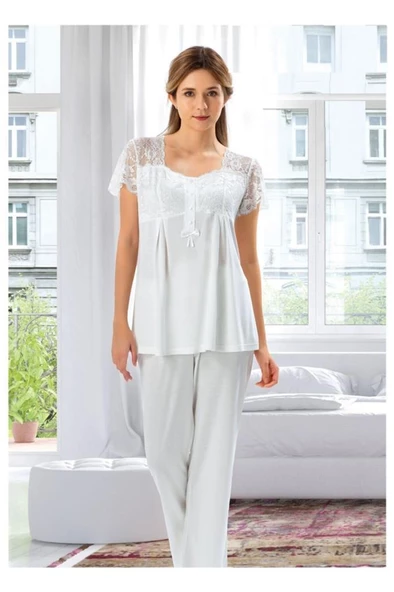 Duchesse 3008 Ecru Hamile Lohusa 3 Lü Pİjama Sabahlık Tk - 2