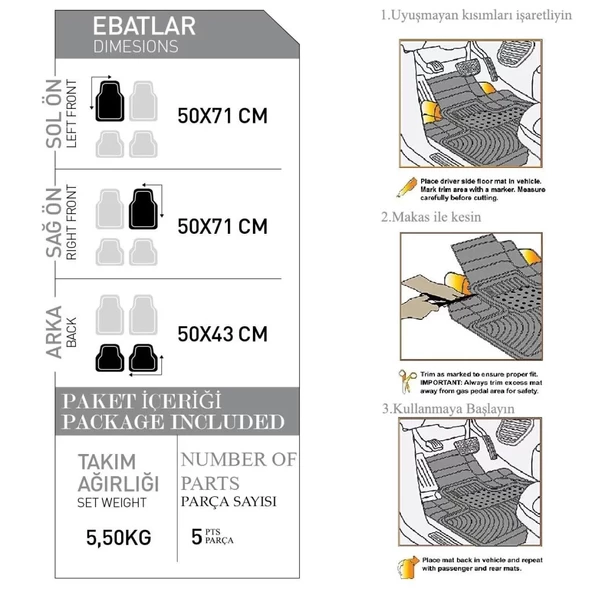 FORD C-MAX 2004-2012 3D Siyah Oto Paspas Seti - 2