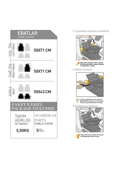 FORD FOCUS 2 SW 2005-2012 3D Siyah Oto Paspas Seti - Resim 2