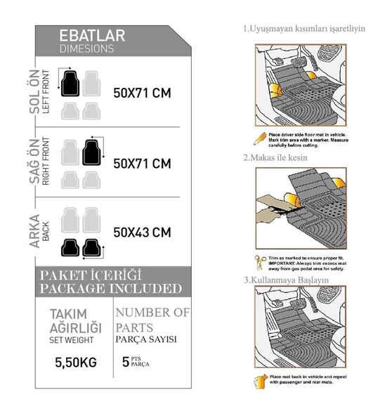 FORD FOCUS 3 2012-2018 3D Ekstra Siyah Oto Paspas Seti - 2