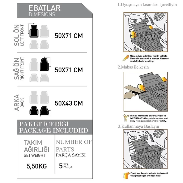 RENAULT CLIO 3 2005-2013 İcon Siyah  Oto Paspas Seti - Resim 2