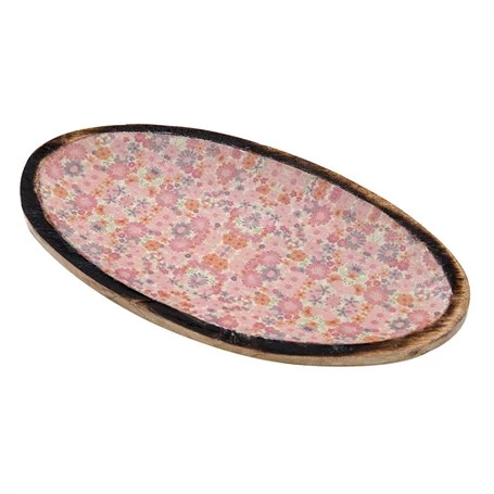Vitale Şiva Çiçek Desenli Pembe Dekoratif Oval Tepsi AK.FQ0009-P - 2