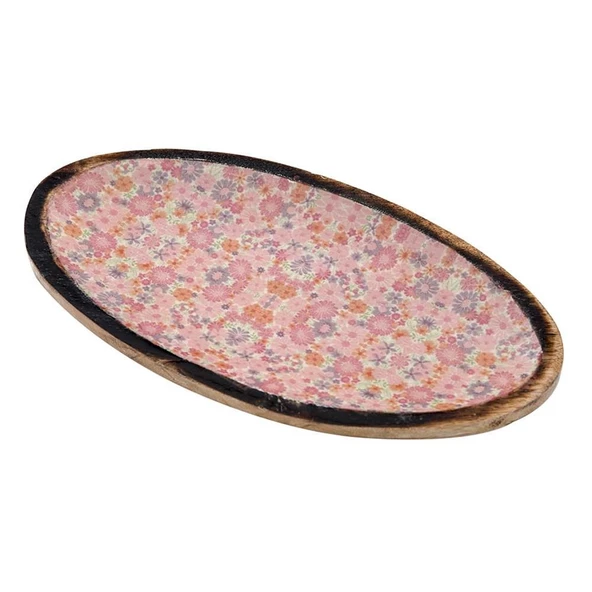 Vitale Şiva Çiçek Desenli Pembe Dekoratif Oval Tepsi AK.FQ0009-P - 5
