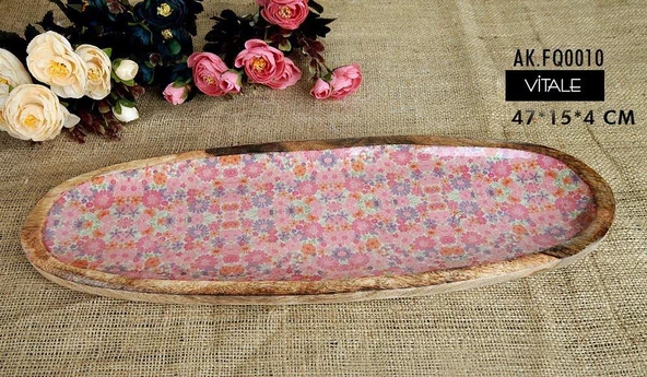 Vitale Şiva Çiçek Desenli Pembe Dekoratif Tepsi AK.FQ0010
