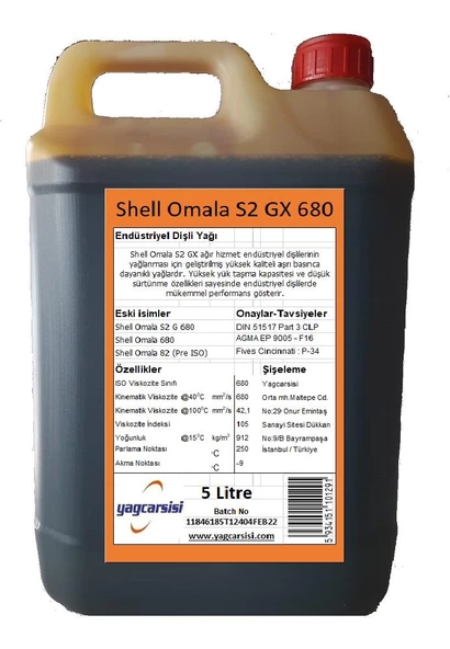 AÇIK-SHELL OMALA S2 GX 680 DİŞLİ YAĞI-5 LİTRE