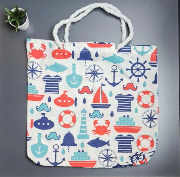 Yazlık Plaj Piknik Deniz Alışveriş Omuz Çantası Renkli Desen Çanta - 3