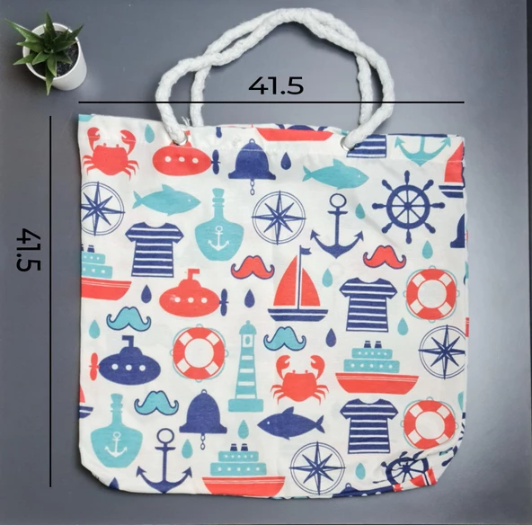 Yazlık Plaj Piknik Deniz Alışveriş Omuz Çantası Renkli Desen Çanta - 9