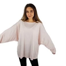 Salaş Yarasa Kollu Pembe Kadın T-Shirt - Resim 4