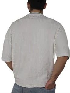 Oversize Waffle Erkek Tişört - Resim 5