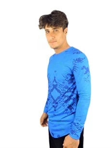 Mavi Desenli Boyu Uzun T-Shirt 102 - 2