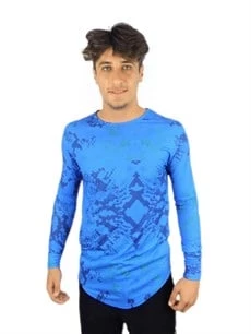 Mavi Desenli Boyu Uzun T-Shirt 102 - 1