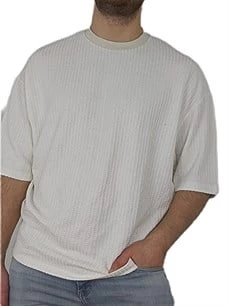 Oversize Waffle Erkek Tişört - Resim 6