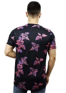 Çiçek Desenli Siyah T-Shirt - 3