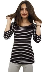 Kahverengi Çizgili Kolları Düğmeli Tişört ürün görseli