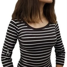 Kahverengi Çizgili Kolları Düğmeli Tişört - Resim 2