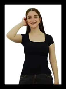 Kare Yaka Siyah T-Shirt - 2