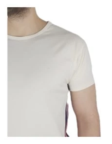 Boyu Uzun Yanı Şeritli Krem T-shirt - Resim 5