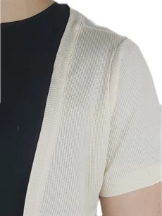 Önü Açık Waffle Krem T-shirt - Resim 2