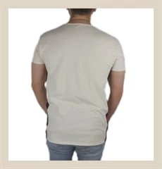 Boyu Uzun Yanı Şeritli Krem T-shirt - Resim 4