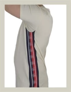 Boyu Uzun Yanı Şeritli Krem T-shirt - Resim 3