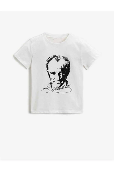 Hipatu Unisex Atatürk Baskılı Kısa Kollu Beyaz Tişört - 2