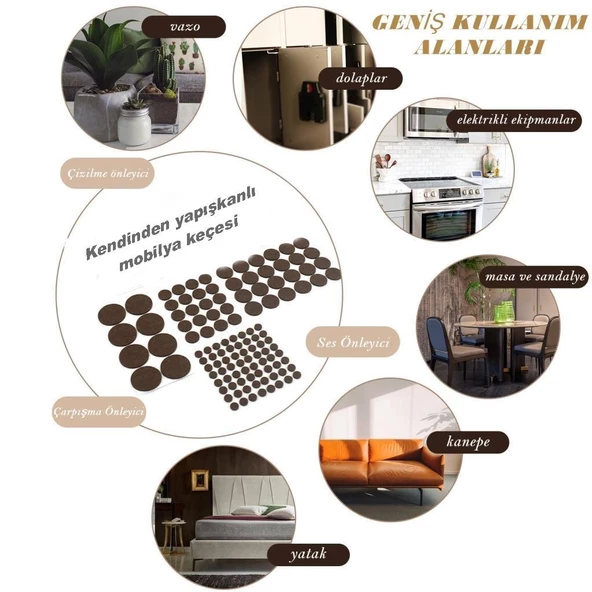 Mobilya Keçesi Sese ve Çizilmeye Son Yapışkanlı 25mmx40Ad-Yuvarlak - 12