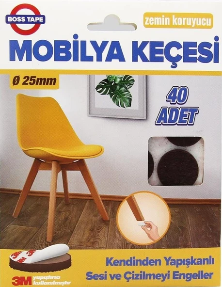 Mobilya Keçesi Sese ve Çizilmeye Son Yapışkanlı 25mmx40Ad-Yuvarlak