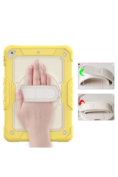 Apple iPad 5. 6. Nesil 2017 2018 9.7" inch Strap Tablet Kılıfı Ekran Koruyuculu Kalemlikli 360°Döner Darbeye Dayanıklı - Resim 5