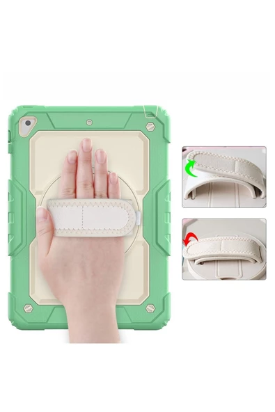 Apple iPad 5. 6. Nesil 2017 2018 9.7" inch Strap Tablet Kılıfı Ekran Koruyuculu Kalemlikli 360°Döner Darbeye Dayanıklı - Resim 12